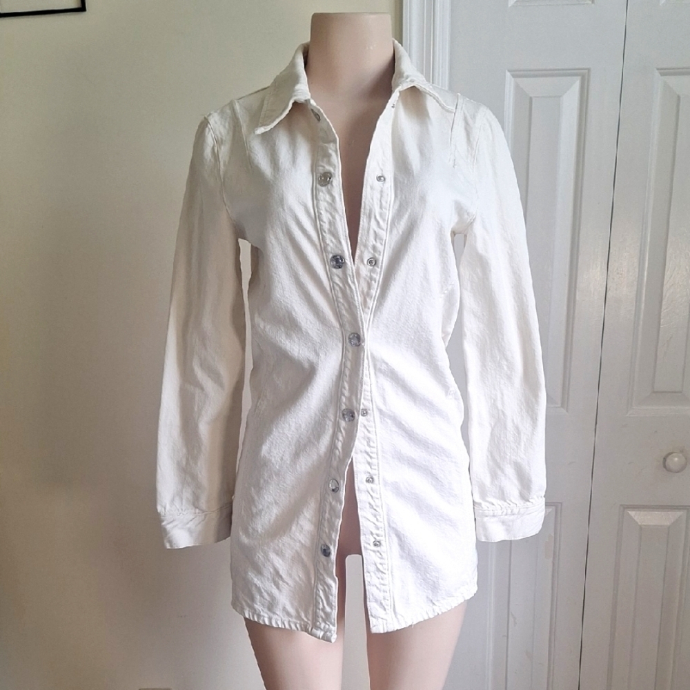 🎁Zara White Button-Up Denim Parka, Size XS